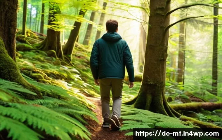 자연 체험이 주는 정신적 회복력 - **A Serene Forest Escape:** A young adult, male or female, dressed in comfortable, layered outdoor c...