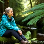 Home 20 자연에 대한 감사가 주는 심리적 효과 - Photorealistic early-morning scene in Germany’s Black Forest, a relaxed middle-aged woman in a modes...